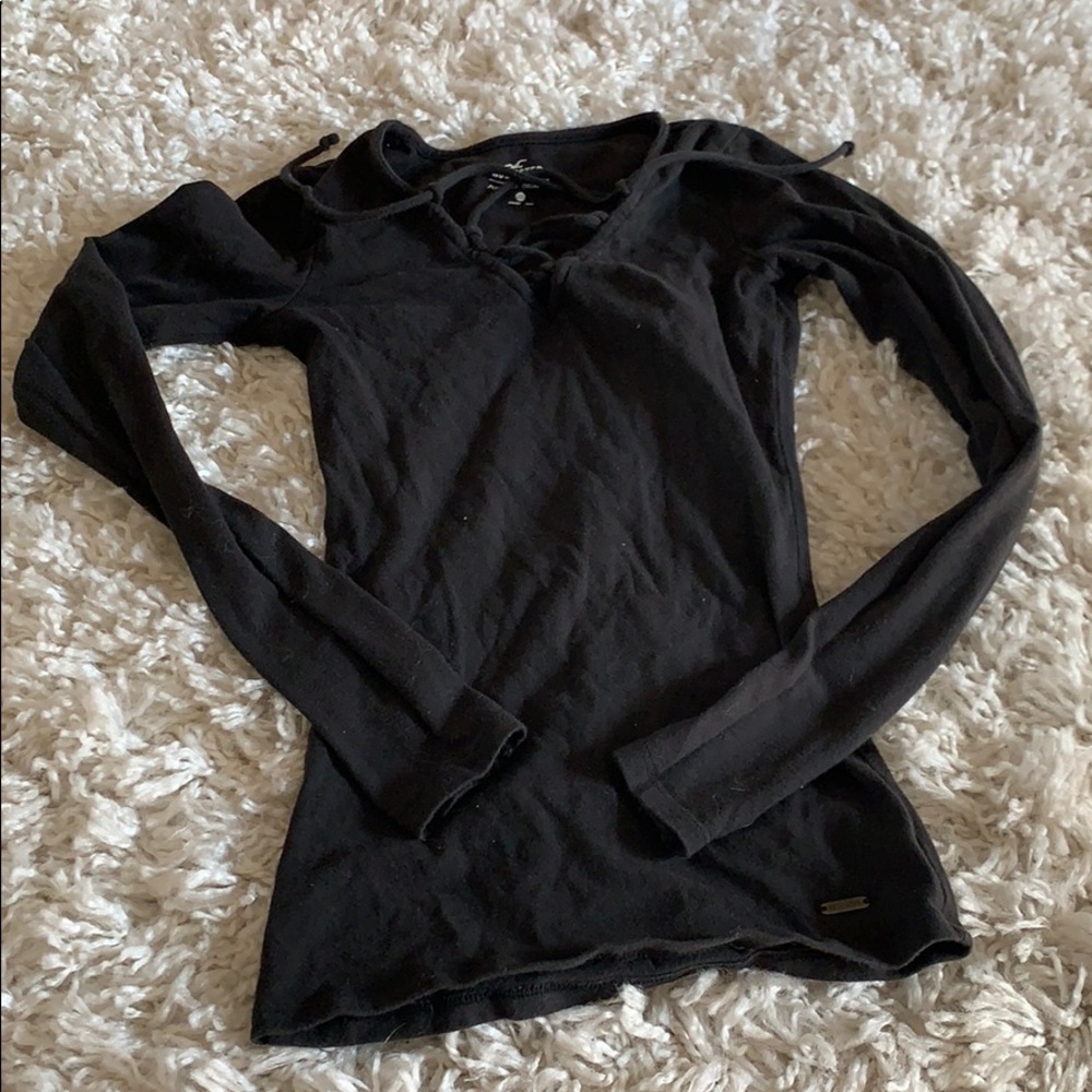 Lace up black tight long sleeve
